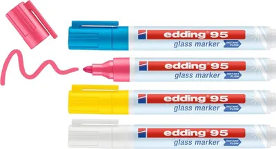 Produktbild von Edding 95 Glass, 4 Stück(e), Blau, Pink, Weiß, Gelb, Rundspitze, Mehrfarbig, Polyester, 1,5 mm