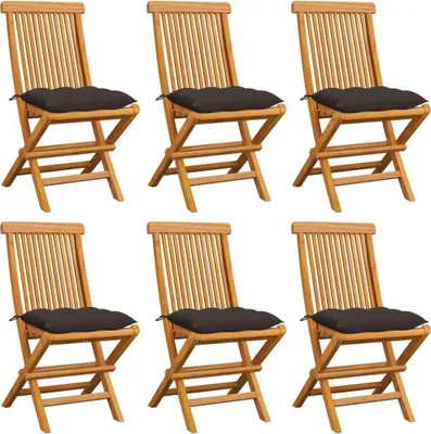 Produktbild von Cloris Designermöbel Gartenstühle mit Taupe Kissen 6er Set Massivholz Teak 2024 Neu