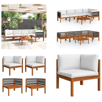 Produktbild von vidaXL 6 tlg. Garten Lounge Set mit Kissen Cremeweiß Massivholz Akazie - Gartenmöbel-Set - Gartenmöbel-Sets - Gartensofa - Gartensofas
