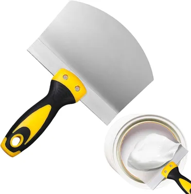 Imagen del producto de Espátula de 170 mm, acero inoxidable, con forma curva, ideal para trabajos de pintura