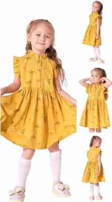 Produktbild von Kleid für Mädchen – 100 % Baumwolle – Blumenmuster – Größe 98, Alter 3 Jahre - Gelb