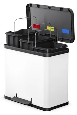 Produktbild von Hailo Öko trio Plus L Tret-Mülltrenner - freistehender 3 x 9 Liter Dreifachmülleimer aus Stahlblech - Mülltrennsystem mit soft close Deckel - 3-fach Abfalltrenner für die Küche - Weiß