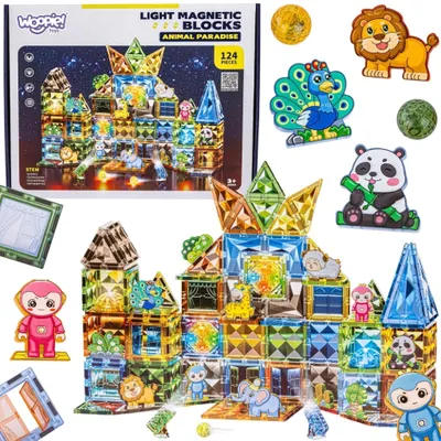 Image de WOOPIE Blocs de construction magnétiques lumineux 3D « Le monde des animaux », 124 pièces
