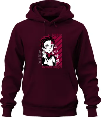 Produktbild von Tanjiro Demon Slayer Kimetsu no Yaiba Anime Geschenk Cosplay Uni Hoodie Kapuzenpullover, Burgundy, XXL