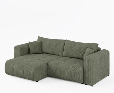 Produktbild von Ecksofa RIVA Links Grün | Cord-Stoff | L-Form Couch mit Schlaffunktion & Bettkasten