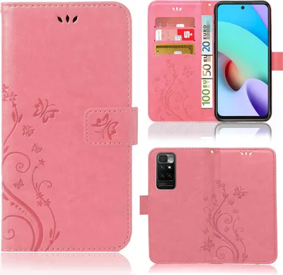 Produktbild von Handy Tasche für Xiaomi Redmi 10  Schutz Hülle Handyhülle mit Blumenmuster Klapp Hülle mit Standfunktion und Kartenfächer Rosa