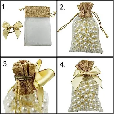 Produktbild von 30 Stück Organzabeutel Geschenktüten mit Kordelzug 10cm x 15cm und 30 Stück Geschenkband,Jutesäckchen Jute Organzasäckchen Schmuckbeutel Klein Party Geschenk Taschen für Geburtstage Hochzeits