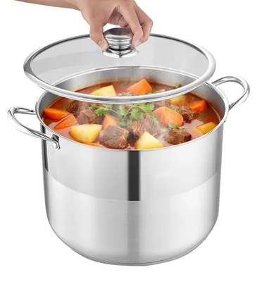 Produktbild von Edelstahl Kochtopf - Großer Suppentopf 15,1 L - Induktion & Alle Herdarten - Mit Glasdeckel - PFOA- & PFAS-frei - Für Eintöpfe & Pasta - Für Familienportionen - Silber