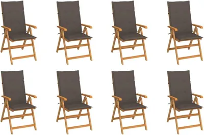 Produktbild von 8 verstellbare Teak-Gartenstühle, 57x71,5x100 cm, in Taupe mit Auflagen, klappbar und wetterfest für Garten, Terrasse und Balkon