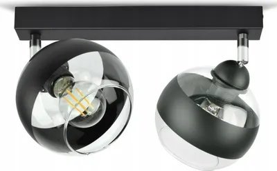 Produktbild von LUXOLAR Led Deckenleuchte 2 flammig - Deckenlampe Schwenkbar Schwarz E27 60W - Hängelampe für Wohnzimmer, Küchen - Schwarz-transparent Glas Kugeln