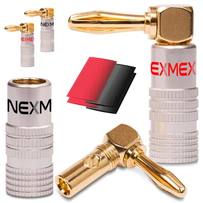 Produktbild von 4x High End NEXMEX Winkel Bananenstecker Schrumpfschlauch 24K vergoldet Bananas