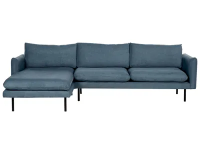 Produktbild von BELIANI 4-Sitzer Ecksofa Blau Chenille Stoff L-Form mit Chaiselongue Hohe Schwarze Metallfüße Dicke Kissen Schmale Armlehnen Lose Rücken- u. Sitzkissen