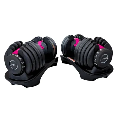 Produktbild von PH Fitness Verstellbare Hantel Set 24KG Dunkel Roze - 2 STÜCK - Smart Hanteln - Adjustable Dumbbells von 2,5 bis 24 kg - 15-in-1 Kurzhantel Dumbells