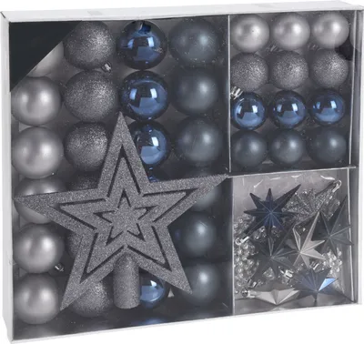 Produktbild von Kunststoff Christbaumschmuck 45 Teile Set - blau / silber - Shatterproof Weihnachtskugeln bruchsicher - Tannenbaum Weihnachtsbaum Christbaum Zierschmuck