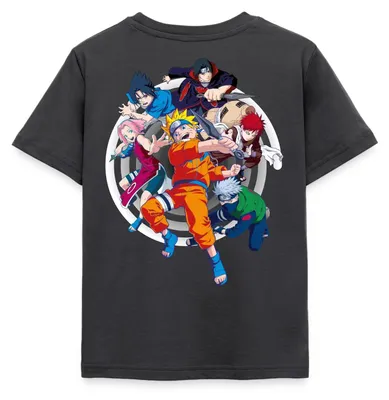 Produktbild von Spreadshirt Naruto Brustlogo Und Charaktere Um Naruto Kinder T-Shirt, 110/116 (5-6 Jahre), Dunkelgrau