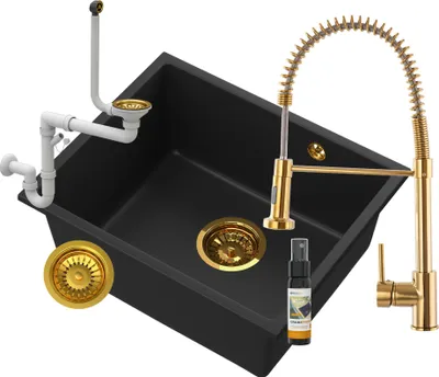 Produktbild von Unterbaubecken Schwarz Manado Wasserhahn Siphon Gold