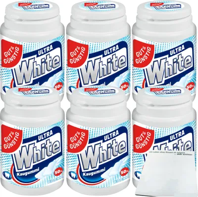 Produktbild von Gut & Günstig Kaugummi Ultra White zuckerfrei 6x50 Stck. (6x70,5g Dose) + usy Block