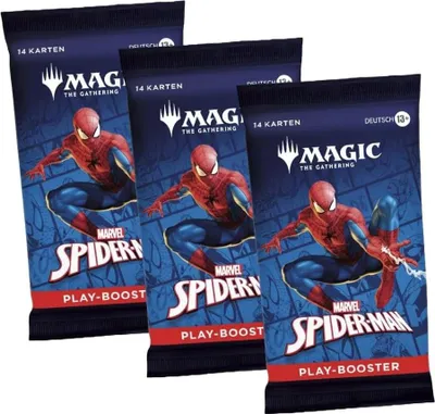 Produktbild von 3X Magic: The Gathering – Marvel’s Spider-Man Play Booster (DE) | Deutsche Karten | Spider-Verse Crossover | inkl. Heartforcards® Versandschutz