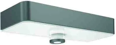 A modern, rectangular outdoor solar garden light with a gray top and a white diffuser underneath.