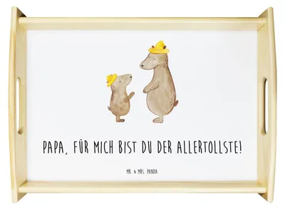 Produktbild von Mr. & Mrs. Panda Dekotablett Bären mit Hut - Weiß - Geschenk, Vatertag, Tablett, Holztablett, Opa, holz serviertablett, Sofa, Familie, Family, Servier, Kinder