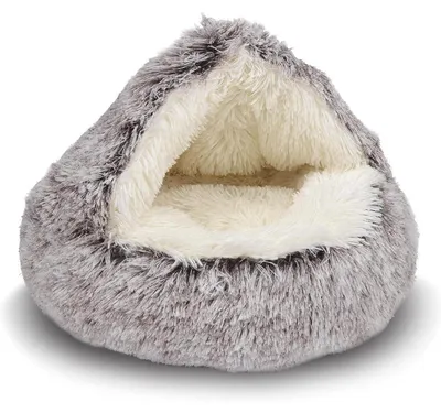 Productafbeelding van Hondenbed, kattenbed, schelpvorm, pluche, kleur: bruin, afmetingen: 65 x 65 x 10 cm