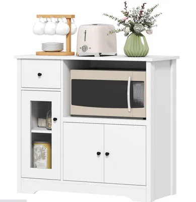 Produktbild von Küchenschrank mit Kabelloch, Kommode mit 2 Schränken, Sideboard offenes Fach, Schublade, 80 x 35 x 72,2 cm