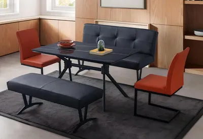 Immagine prodotto di Exklusive Esszimmer Möbel Designer Leder Bank 2x Polster Stühle 5tlg