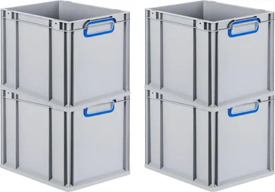 Produktbild von SuperSparSet 4x Eurobox NextGen Color | HxBxT 32x30x40cm | 30 Liter | Griffe blau geschlossen | Glatter Boden | Grau | Eurobehälter, Transportbox, Transportbehälter, Stapelbehälter