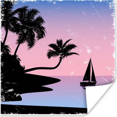 Produktbild von MuchoWow® Poster Segelboot - Meer - Nacht 50x50 cm - Wohnzimmerdekoration