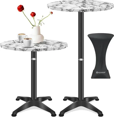 Produktbild von KESSER® 2in1 Stehtisch Bistrotisch Aluminium Edelstahlplatte | höhenverstellbar | 70cm / 115cm | Partytisch Tisch | In- & Outdoor | Hochzeit | Empfangstisch | 4 Standfüße und Regencover