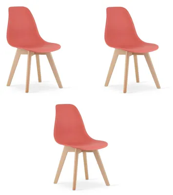 Image de Lot de 3 Chaises Kito Corail avec Pieds en Bois de Hêtre