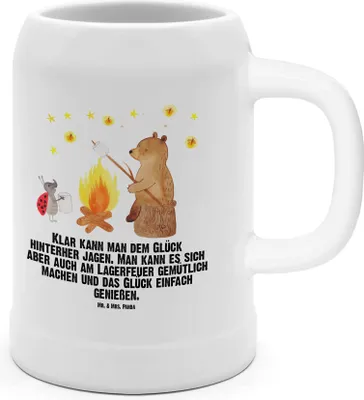 Produktbild von Mr. & Mrs. Panda Krug Bär & Marienkäfer Lagerfeuer - Weiß - Geschenk, Humpen, Trinkkrug, Seidel, Teddy, Tonkrug, Keramikkrug
