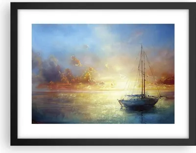 Produktbild von Gerahmtes Poster - Schwarzer Rahmen - Segelboot Westen die Sonne - 40x30 cm - Wand Bild - Wanddeko - Wandbilder - Wandposter - Bilderrahmen - Bilder - Kunstdruck - Wandbild - P2BAA40x30-4145