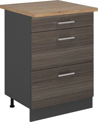 Produktbild von Küchenunterschrank Vicco R-Line Edelgrau 60 cm mit Schubladen, AP Eiche, Model 53455