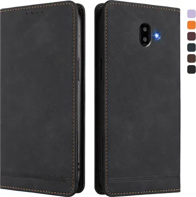 Image de Etui pour Samsung Galaxy J6 Plus, étui rétro en cuirPolyuréthaneavec support et fentes pour cartes de crédit Noir