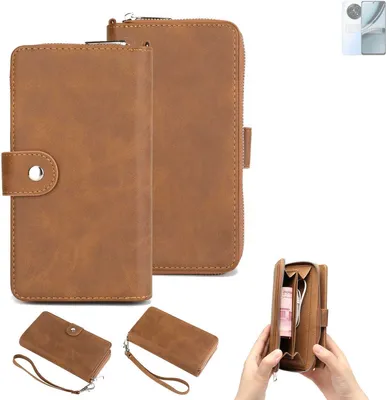 Produktbild von K-S-Trade Handyhülle Schutzhülle kompatibel mit Realme Narzo 70 5G & Portemonnee Tasche Handytasche Case Etui Geldbörse Wallet braun (1x)