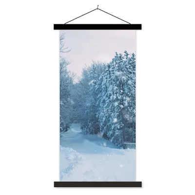 Produktbild von MuchoWow® Textilposter Wald - Schnee - Winter 40x80 cm mit schwarzem Rahmen - Wandemalerei