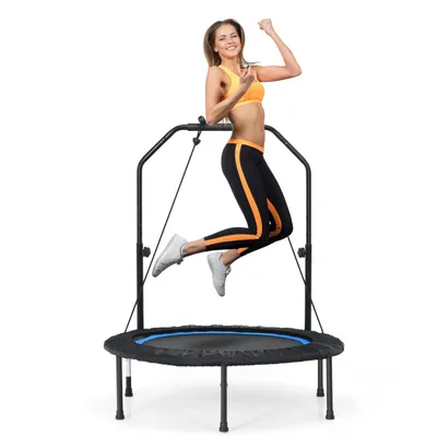 Obrázok produktu pre COSTWAY φ101cm Fitmess trampolína, mini trampolína s výškovo nastaviteľnou rukoväťou a 2 odporovými páskami, detská trampolína, záhradná trampolína, modrá