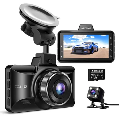 Productafbeelding van Dashcam voor de auto, voor en achter, 1080p FHD autocamera met 64 GB SD-kaart