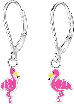 Produktbild von Flamingo Ohrringe Silber 925: Bunte Kinderohrringe mit Brisur