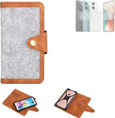 Produktbild von K-S-Trade Handyhülle kompatibel mit Xiaomi Redmi Note 13 5G Schutzhülle Filz-Hülle Kunst-Leder hellgrau braun (1x)