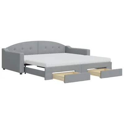 Zdjęcie produktu dla vidaXL Łóżko dzienne rozkładane z szufladami jasnoszare 100x200 cm tkanina