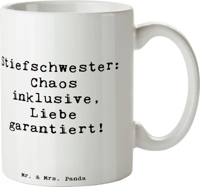 Produktbild von Mr. & Mrs. Panda Kaffeetasse Spruch Stiefschwester Liebe - Weiß - Geschenk, Becher, Kaffeebecher, Teetasse, Pott, Familienleben, Familienmitglieder, Geschwisterbeziehung