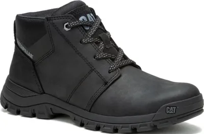 A black Caterpillar Threshold Chukka boot is shown against a white background.