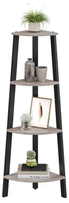Zdjęcie produktu dla Półka narożna z 4 półkami, przemysłowa, drewno/metal, kolor surowy/czarny, wymiary: 34 x 34 x 125 cm