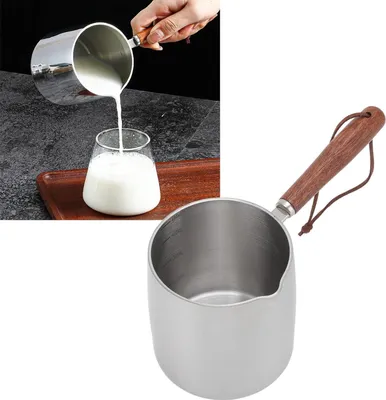 Produktbild von Induktions-Smelttopf aus Edelstahl 304 mit Holzgriffen Ø 8,5 cm | Universal-Edelstahlpfanne für Sosse, Milch und Schmelzkäse | für Schokolade, Öl und Butter geeignet