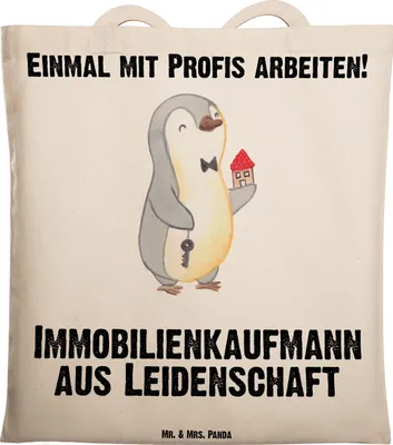 Produktbild von Mr. & Mrs. Panda Schultasche Immobilienkaufmann Leidenschaft - Transparent - Geschenk, Tote Bag, Laptoptasche, Ausbildung, Immobilienmakler, Shopping Tasche, Spruch