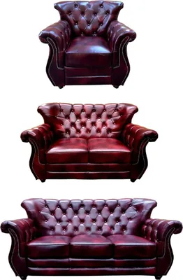 Produktbild von Casa Padrino Luxus Chesterfield Echtleder Wohnzimmer Set Bordeauxrot / Braun / Silber - 2 Leder Sofas & 1 Leder Sessel - Chesterfield Möbel - Wohnzimmer Möbel