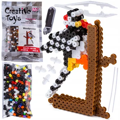Produktbild von Bügelperlen 3D Specht – Kreatives Bastelset mit 372 Perlen, DIY Steckperlen für Kinder ab 6 Jahren