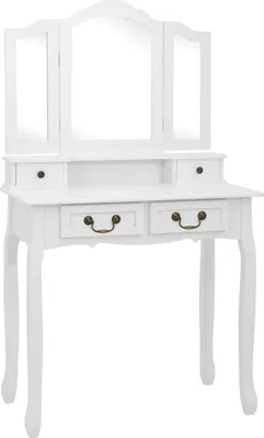 Produktbild von vidaXL Schminktisch-Set mit Hocker Weiß 80x69x141cm Paulowniaholz
